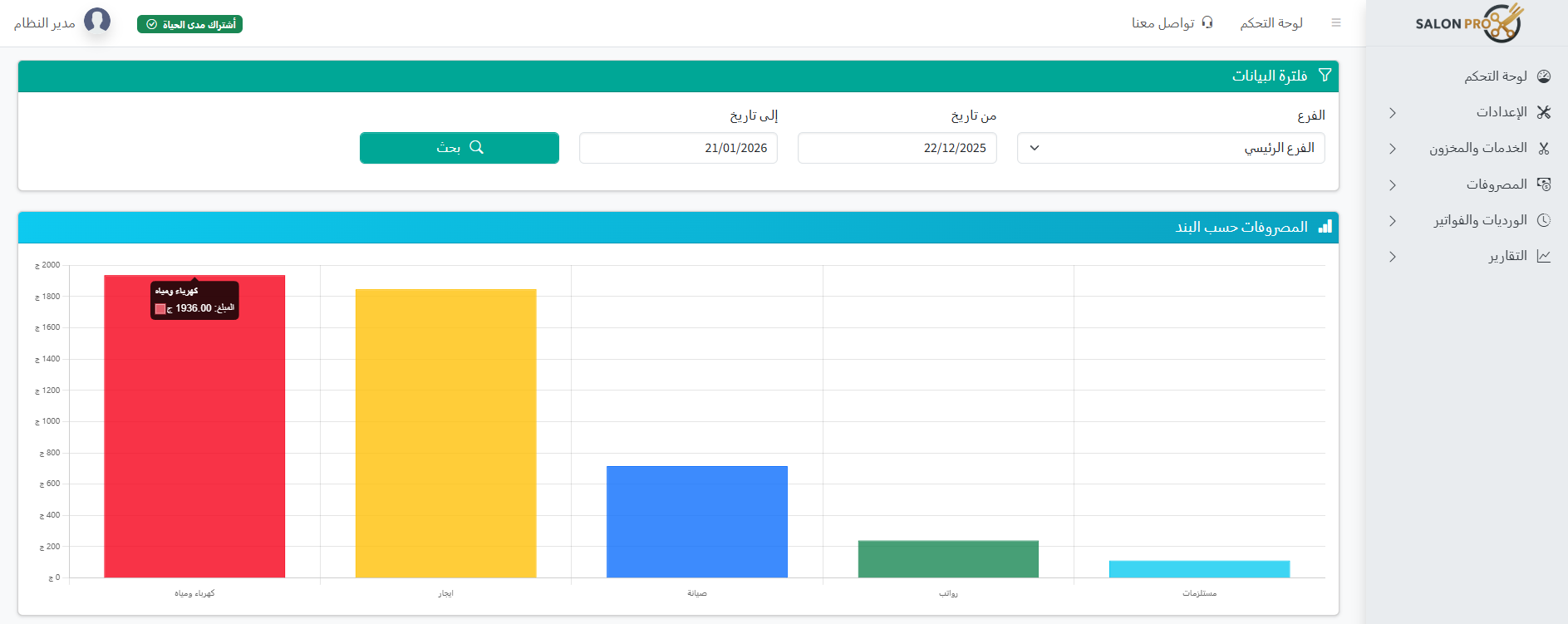 لقطة شاشة من تقرير المصروفات